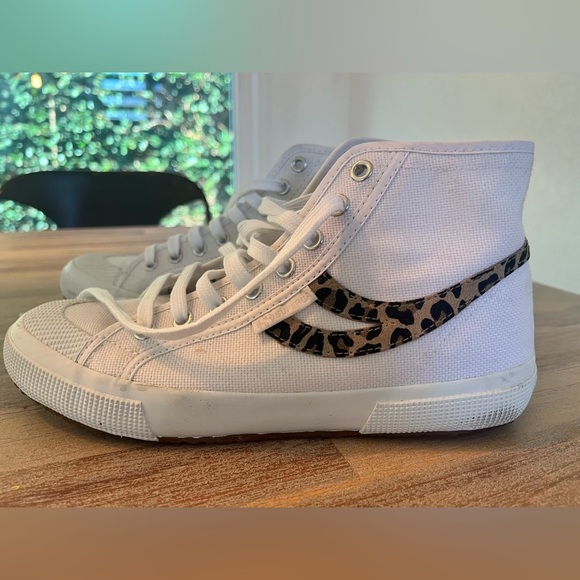 Superga high top tennis shoe size 39.5 8.5 cheetah leopard white fun - Picture 1 of 8
